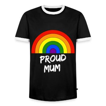 Proud LGBT Mum Love Fun Mothers Day Gay Pride Mont - Men's Ringer Shirt - black/white - Front - AI Model Female 172 light (172cm) & AI Model Male 178 light (178cm)