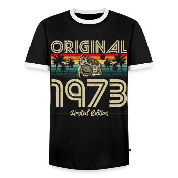 1973 Birthday born in 1973 Retro Vintage - Men's Ringer Shirt - black/white - Front - AI Model Female 172 light (172cm) & AI Model Male 178 light (178cm)
