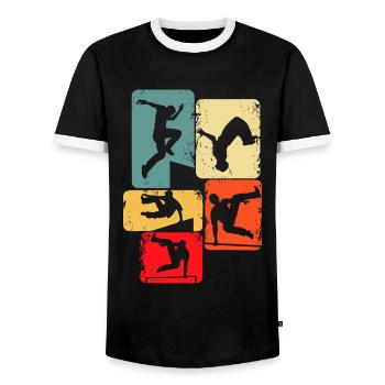 Parkour Traceur Freerunner Freerunning Enfants Garçons M - T-shirt contrasté Homme - noir/blanc - Devant - AI Model Female 172 light (172cm) & AI Model Male 178 light (178cm)