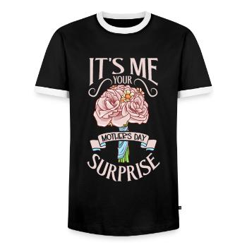 With flowers - I'm the Mother's Day surprise - Men's Ringer Shirt - black/white - Front - AI Model Female 172 light (172cm) & AI Model Male 178 light (178cm)