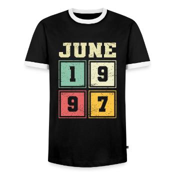 26ème anniversaire Juin Millésime 1997 Millésime - T-shirt contrasté Homme - noir/blanc - Devant - AI Model Female 172 light (172cm) & AI Model Male 178 light (178cm)