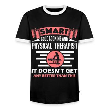 Physical Therapist Smart Physical Therapist - Men's Ringer Shirt - black/white - Front - AI Model Female 172 light (172cm) & AI Model Male 178 light (178cm)