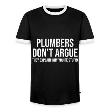 Les plombiers ne discutent pas stupide plombier drôle plomberie - T-shirt contrasté Homme - noir/blanc - Devant - AI Model Female 172 light (172cm) & AI Model Male 178 light (178cm)