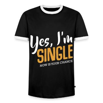 Oui, je suis célibataire maintenant c’est ta chance de vivre drôle Citation - T-shirt contrasté Homme - noir/blanc - Devant - AI Model Female 172 light (172cm) & AI Model Male 178 light (178cm)