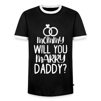 Kinder Mama Willst du meinen Papa heiraten Lustige Ehem - Männer Kontrast-T-Shirt - Schwarz/Weiß - Vorne - AI Model Female 172 light (172cm) & AI Model Male 178 light (178cm)