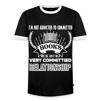 Book In Relationship with Books - Men's Ringer Shirt - black/white - Front - AI Model Female 172 light (172cm) & AI Model Male 178 light (178cm)