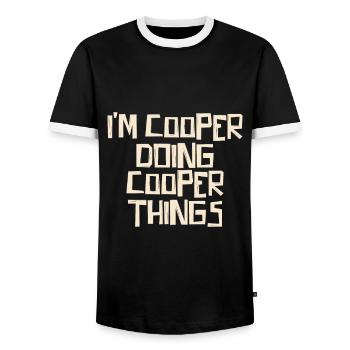 I'm Cooper doing Cooper things - Men's Ringer Shirt - black/white - Front - AI Model Female 172 light (172cm) & AI Model Male 178 light (178cm)