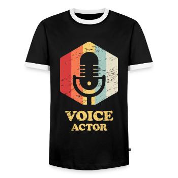 Retro Vintage Voice-Over Artist / Voice Acting - Men's Ringer Shirt - black/white - Front - AI Model Female 172 light (172cm) & AI Model Male 178 light (178cm)