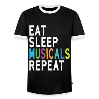 Eat Sleep Musicals Repeat, Broadway Schauspiel Geschenke,t - Männer Kontrast-T-Shirt - Schwarz/Weiß - Vorne - AI Model Female 172 light (172cm) & AI Model Male 178 light (178cm)