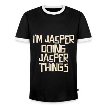 I'm Jasper doing Jasper things - Männer Kontrast-T-Shirt - Schwarz/Weiß - Vorne - AI Model Female 172 light (172cm) & AI Model Male 178 light (178cm)