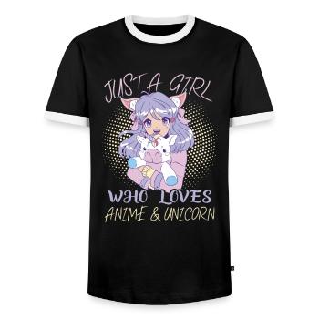 Just a girl who loves anime and unicorn - Men's Ringer Shirt - black/white - Front - AI Model Female 172 light (172cm) & AI Model Male 178 light (178cm)
