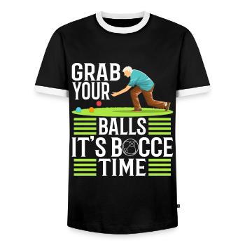 Grab your balls its bocce time - Men's Ringer Shirt - black/white - Front - AI Model Female 172 light (172cm) & AI Model Male 178 light (178cm)