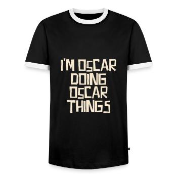 I'm Oscar doing Oscar things - Men's Ringer Shirt - black/white - Front - AI Model Female 172 light (172cm) & AI Model Male 178 light (178cm)