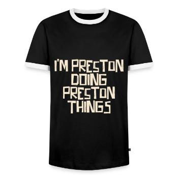 Je suis Preston en train de faire des choses Preston - T-shirt contrasté Homme - noir/blanc - Devant - AI Model Female 172 light (172cm) & AI Model Male 178 light (178cm)