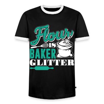 Baker Flour Is Baker Glitter - Men's Ringer Shirt - black/white - Front - AI Model Female 172 light (172cm) & AI Model Male 178 light (178cm)