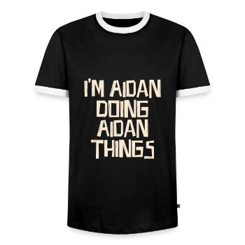 I'm Aidan doing Aidan things - Men's Ringer Shirt - black/white - Front - AI Model Female 172 light (172cm) & AI Model Male 178 light (178cm)
