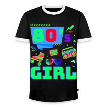 80s Retro CostumeTheme Party Costume 90s Party - Men's Ringer Shirt - black/white - Front - AI Model Female 172 light (172cm) & AI Model Male 178 light (178cm)