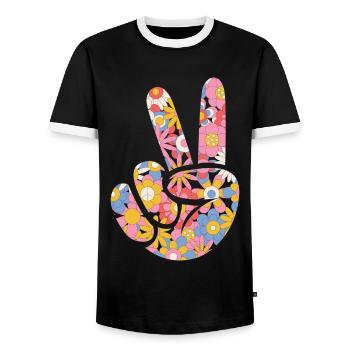 80s Retro CostumeTheme Party Costume 90s Party - Men's Ringer Shirt - black/white - Front - AI Model Female 172 light (172cm) & AI Model Male 178 light (178cm)