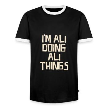 I'm Ali doing Ali things - Männer Kontrast-T-Shirt - Schwarz/Weiß - Vorne - AI Model Female 172 light (172cm) & AI Model Male 178 light (178cm)