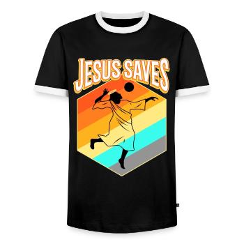 Jesus and Volleyball - Men's Ringer Shirt - black/white - Front - AI Model Female 172 light (172cm) & AI Model Male 178 light (178cm)