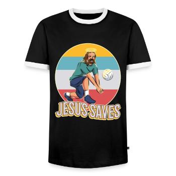 Jesus and Volleyball - Men's Ringer Shirt - black/white - Front - AI Model Female 172 light (172cm) & AI Model Male 178 light (178cm)