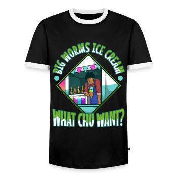 Big worms ice cream truck - Männer Kontrast-T-Shirt - Schwarz/Weiß - Vorne - AI Model Female 172 light (172cm) & AI Model Male 178 light (178cm)