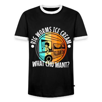 Big worms ice cream truck - Men's Ringer Shirt - black/white - Front - AI Model Female 172 light (172cm) & AI Model Male 178 light (178cm)