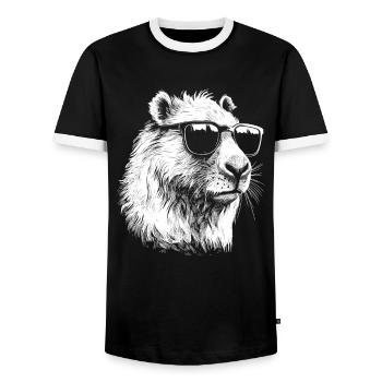 Capybara Wasserschwein retro Nagetier Tier lustig - Männer Kontrast-T-Shirt - Schwarz/Weiß - Vorne - AI Model Female 172 light (172cm) & AI Model Male 178 light (178cm)