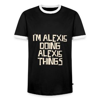 I'm Alexis doing Alexis things - Männer Kontrast-T-Shirt - Schwarz/Weiß - Vorne - AI Model Female 172 light (172cm) & AI Model Male 178 light (178cm)