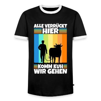 Alle verrückt hier komm Kuh wir gehen - Männer Kontrast-T-Shirt - Schwarz/Weiß - Vorne - AI Model Female 172 light (172cm) & AI Model Male 178 light (178cm)