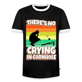 Theres no crying in cornhole - Men's Ringer Shirt - black/white - Front - AI Model Female 172 light (172cm) & AI Model Male 178 light (178cm)