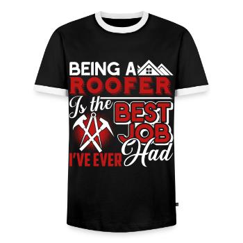 Roofer Roofer Best Job Ever - Men's Ringer Shirt - black/white - Front - AI Model Female 172 light (172cm) & AI Model Male 178 light (178cm)