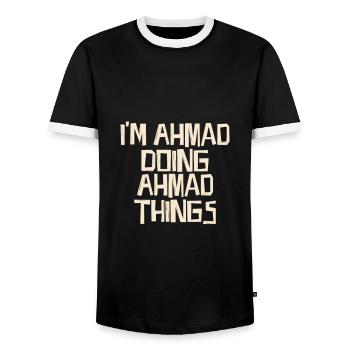 I'm Ahmad doing Ahmad things - Männer Kontrast-T-Shirt - Schwarz/Weiß - Vorne - AI Model Female 172 light (172cm) & AI Model Male 178 light (178cm)