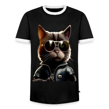 Chat Avec Lunettes de Soleil Chat Maman Chat Maman Chats - T-shirt contrasté Homme - noir/blanc - Devant - AI Model Female 172 light (172cm) & AI Model Male 178 light (178cm)