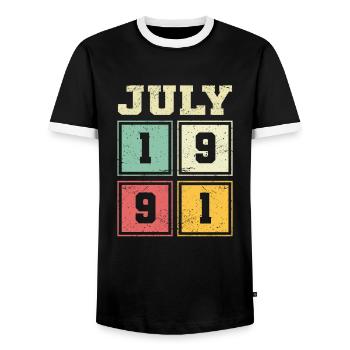 32ème Anniversaire Juillet Millésime 2005 Millésime - T-shirt contrasté Homme - noir/blanc - Devant - AI Model Female 172 light (172cm) & AI Model Male 178 light (178cm)