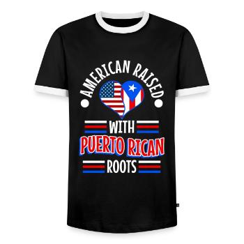 American raised with puerto rican roots - Männer Kontrast-T-Shirt - Schwarz/Weiß - Vorne - AI Model Female 172 light (172cm) & AI Model Male 178 light (178cm)