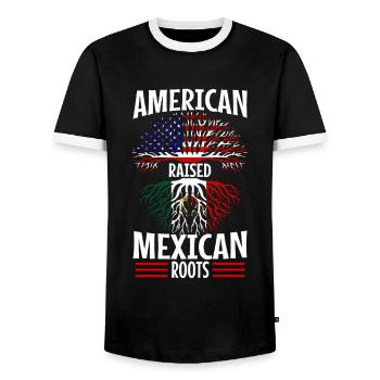 American raised with Mexican roots - Männer Kontrast-T-Shirt - Schwarz/Weiß - Vorne - AI Model Female 172 light (172cm) & AI Model Male 178 light (178cm)