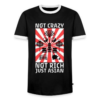 Pas fou Pas riche Juste asiatique - T-shirt contrasté Homme - noir/blanc - Devant - AI Model Female 172 light (172cm) & AI Model Male 178 light (178cm)