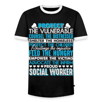Social Worker Proud Social Worker - Men's Ringer Shirt - black/white - Front - AI Model Female 172 light (172cm) & AI Model Male 178 light (178cm)
