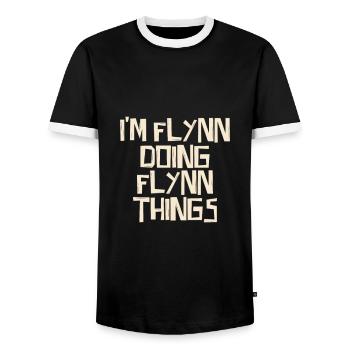 I'm Flynn doing Flynn things - Men's Ringer Shirt - black/white - Front - AI Model Female 172 light (172cm) & AI Model Male 178 light (178cm)