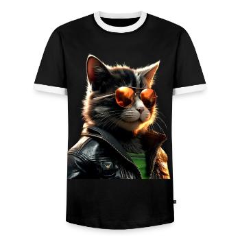 Chat avec lunettes de soleil Chat Maman Chat Maman Maman Chats - T-shirt contrasté Homme - noir/blanc - Devant - AI Model Female 172 light (172cm) & AI Model Male 178 light (178cm)