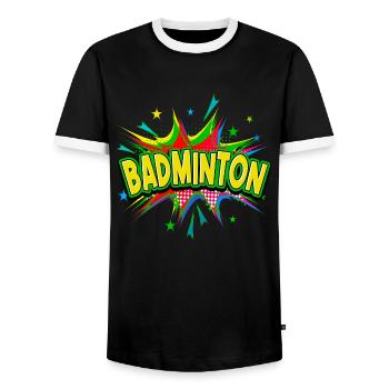 Badminton Badminton Player Pop Art Cartoon Coloré - T-shirt contrasté Homme - noir/blanc - Devant - AI Model Female 172 light (172cm) & AI Model Male 178 light (178cm)
