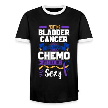 Fighting Chemo Bladder Cancer Purple Blue And Yell - Men's Ringer Shirt - black/white - Front - AI Model Female 172 light (172cm) & AI Model Male 178 light (178cm)
