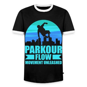 Parkour, Freerunning, Street Workout, Acrobatic - Men's Ringer Shirt - black/white - Front - AI Model Female 172 light (172cm) & AI Model Male 178 light (178cm)