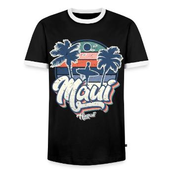 Maui Hawaii Surfen 70er Jahre Strand retro vintage - Männer Kontrast-T-Shirt - Schwarz/Weiß - Vorne - AI Model Female 172 light (172cm) & AI Model Male 178 light (178cm)