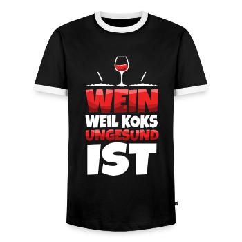 Wein weil koks ungesund ist - Männer Kontrast-T-Shirt - Schwarz/Weiß - Vorne - AI Model Female 172 light (172cm) & AI Model Male 178 light (178cm)
