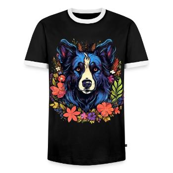 Aussie Australian Shepherd Dog Gift - Men's Ringer Shirt - black/white - Front - AI Model Female 172 light (172cm) & AI Model Male 178 light (178cm)