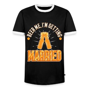 Beer Me, I am getting married - Men's Ringer Shirt - black/white - Front - AI Model Female 172 light (172cm) & AI Model Male 178 light (178cm)