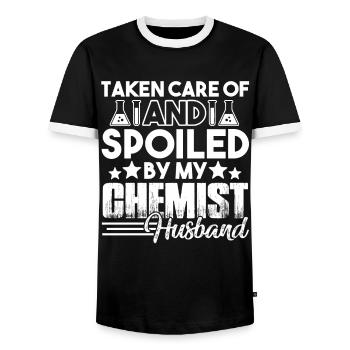Chemist Spoiled By My Chemist Husband - Men's Ringer Shirt - black/white - Front - AI Model Female 172 light (172cm) & AI Model Male 178 light (178cm)