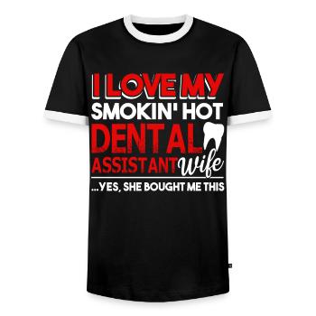 I Love My Smokin Hot Dental Assistant Wife - Men's Ringer Shirt - black/white - Front - AI Model Female 172 light (172cm) & AI Model Male 178 light (178cm)